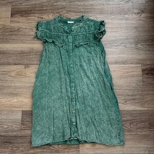 JODIFL Green Ruffle Button-Down Dress